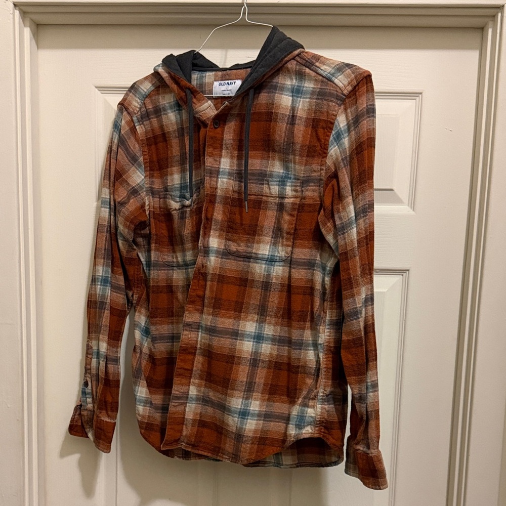 Old Navy Men's Plaid Button Down Shirt - Rust and Gray